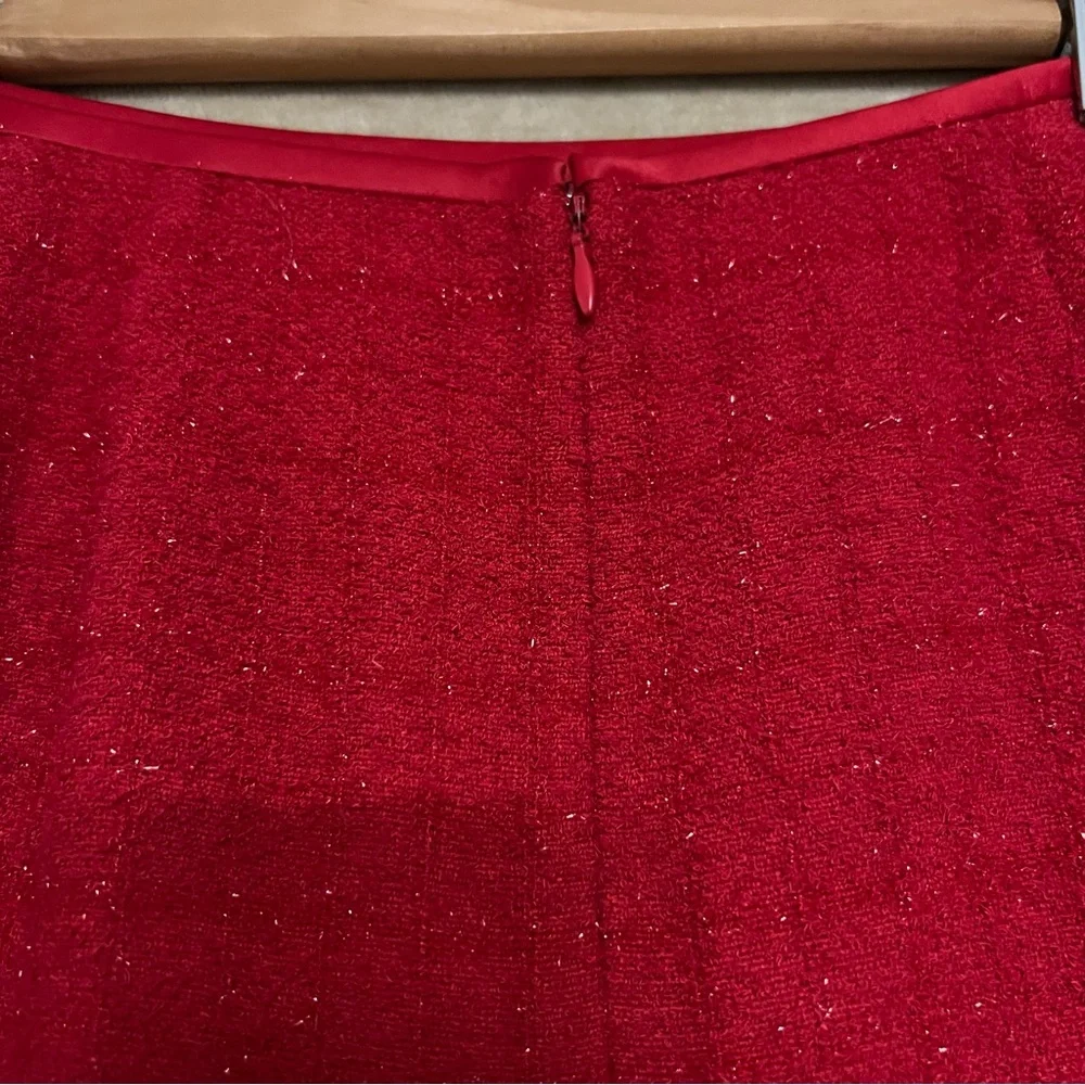 KASPER Red Sparkle Tweed Plaid Petite Skirt Suit